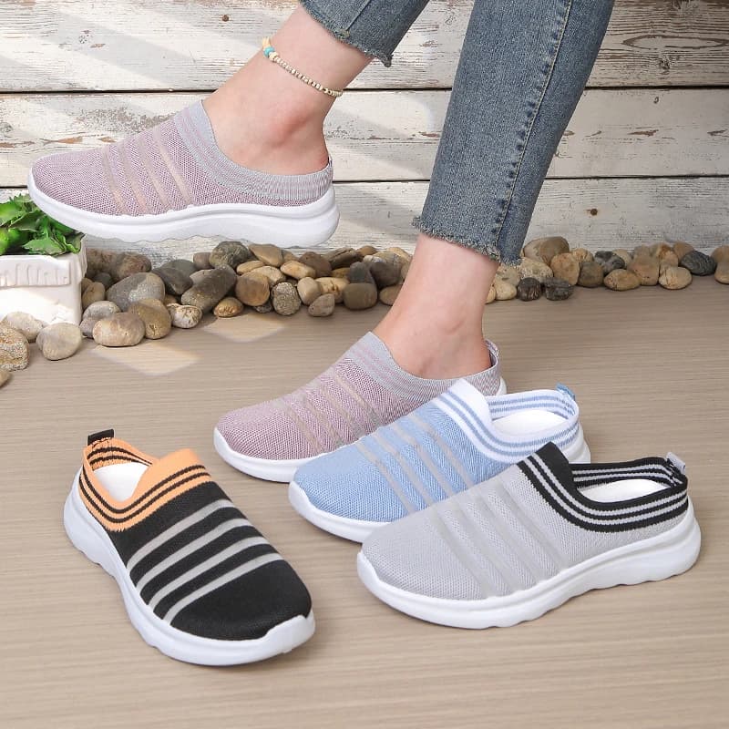 Scarpe da Passeggio da Donna a Righe in Maglia, Traspiranti, Leggere, Antiscivolo, Multicolore, con Plateau, Spedizione Gratuita