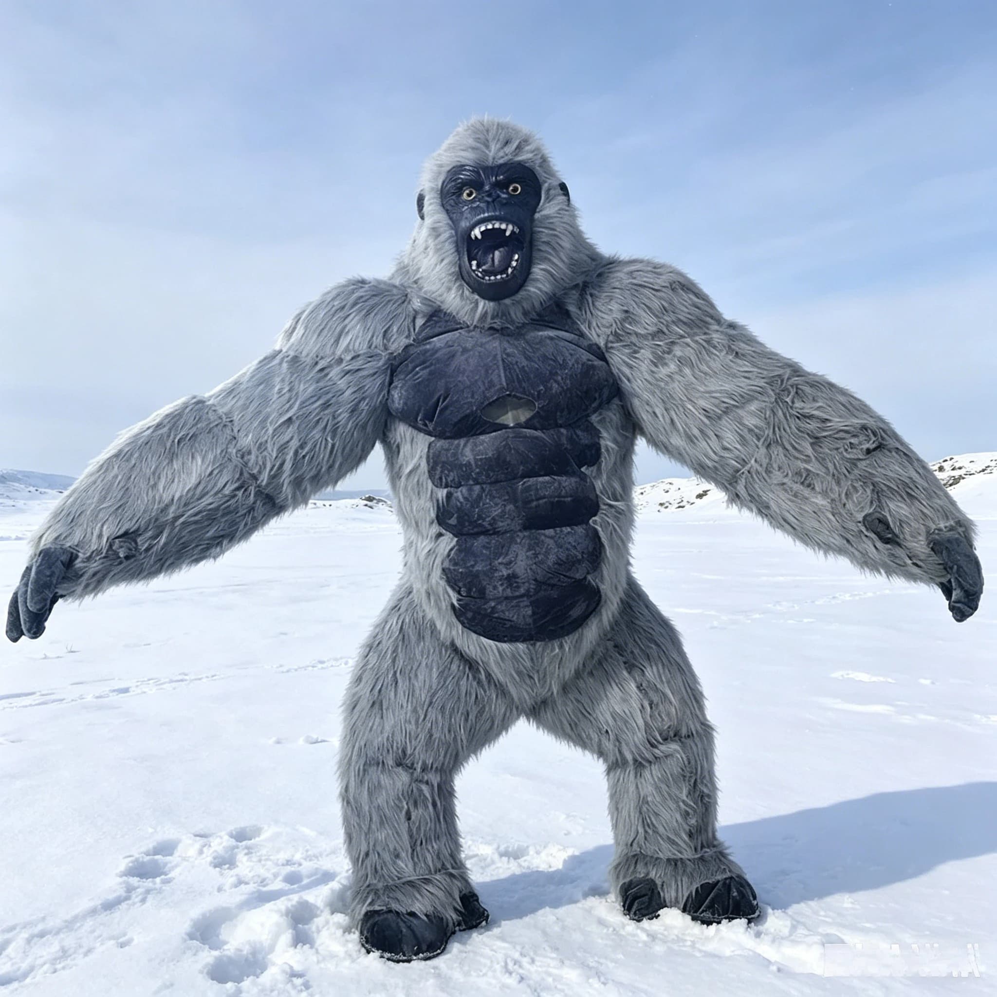 Costume da Mascotte Gonfiabile Gigante Disney Gorilla Grigio per Adulti, King Kong in Pelliccia per Feste di Halloween e Natale, Senza Batterie e Caricabatterie