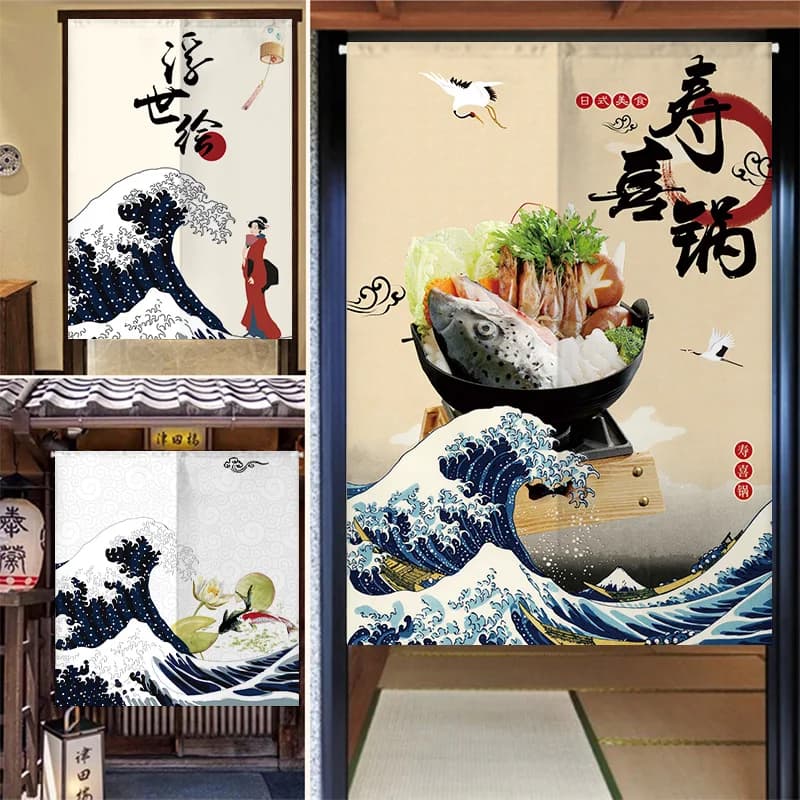 Japanese Sushi Door Curtain Partition Kitchen Doorway Decorative Drapes Cafe Restaurant Entrance Noren Half-Curtain