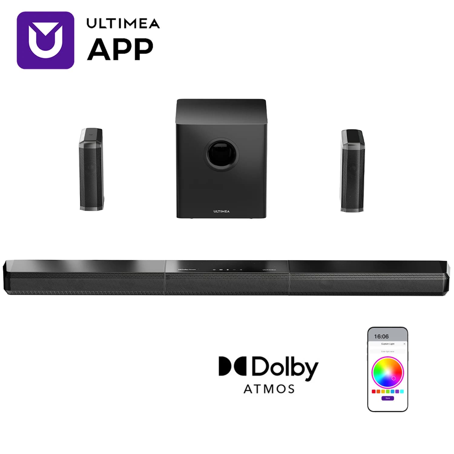 ULTIMEA Apollo S90 9.1ch Dolby Atmos Soundbar staccabile con luce RGB, controllo APP, sistema surround Home Theater per TV