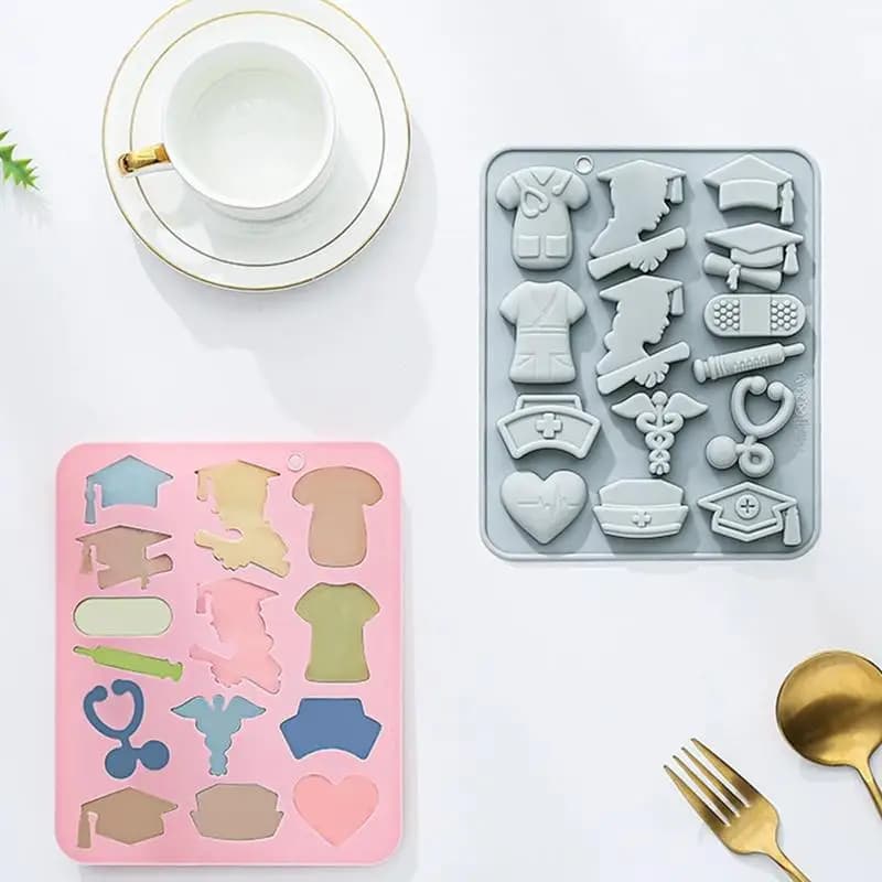 Stampi in Silicone per Fondente a Tema Infermieristico: Cappello da Infermiera, Stetoscopio, Termometro - Stampi Medici per Decorazione Torte