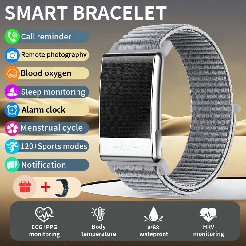 LIGE New Smartwatch Without Screen, Smart Sport Bracelet with Temperature Monitoring, ECG+PPG, Waterproof for Men and Women