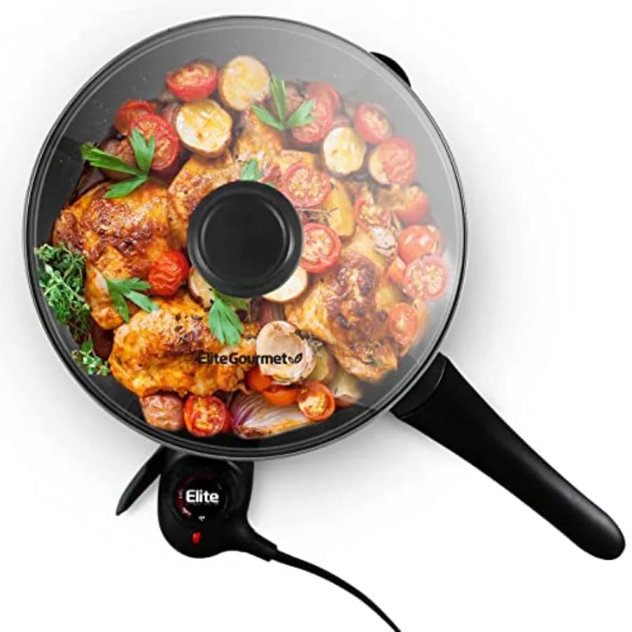 EG6207 # Padella Elettrica Antiaderente da 10,5 Pollici (2Qt) Resistente ai Graffi con Beccuccio Facile da Versare, Lavabile in Lavastoviglie, con Coperchio in Vetro Ventilato
