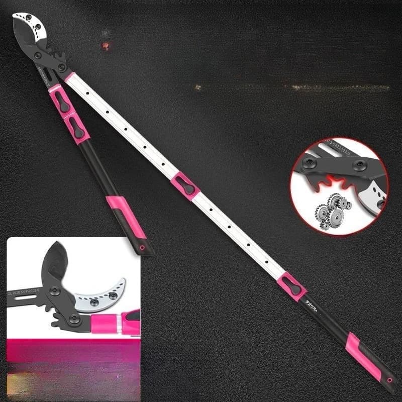 Robust telescopic scissors for pruning thick branches, for fruit trees and gardening, with special device