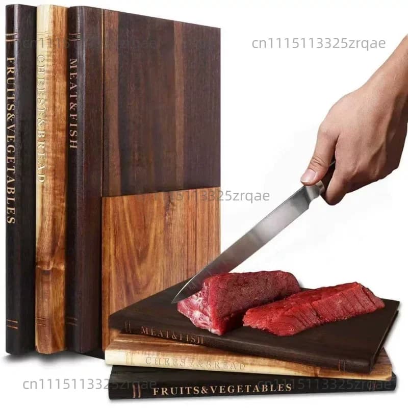 Acacia Wood Cutting Board Set, Creative Book-Style Double-Sided Kitchen Board, Steak and Food Preparation Tray Home Restaurant