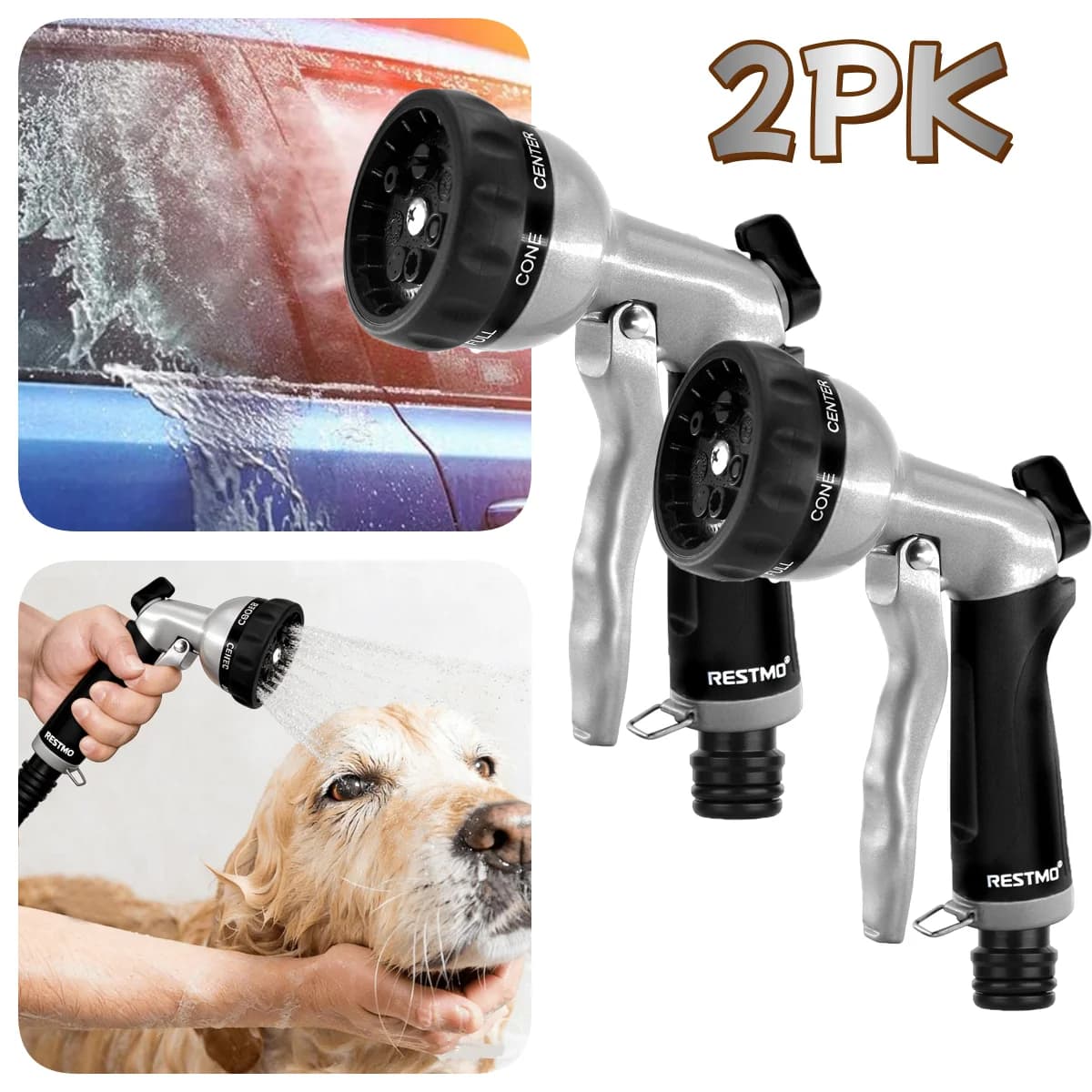 2pcs Adjustable Garden Hose Nozzle with 7 Spray Patterns High Pressure Sprayer for Plant Car Pet Cleaning