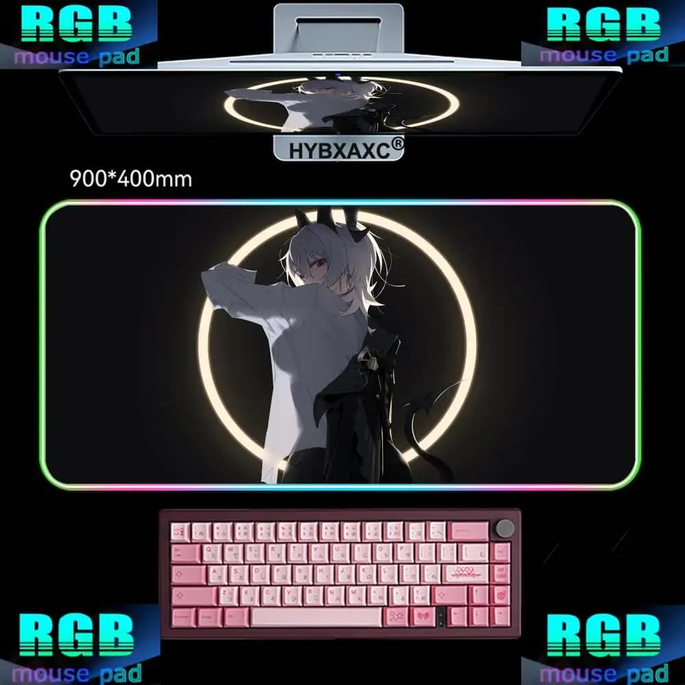 XXL HYBXAXC Mouse Pad RGB Gaming Mouse Pad Desk Mat HD Gamer Large LED Light XXL W-Wuthering W-Waves Zani RGB Mouse Pad
