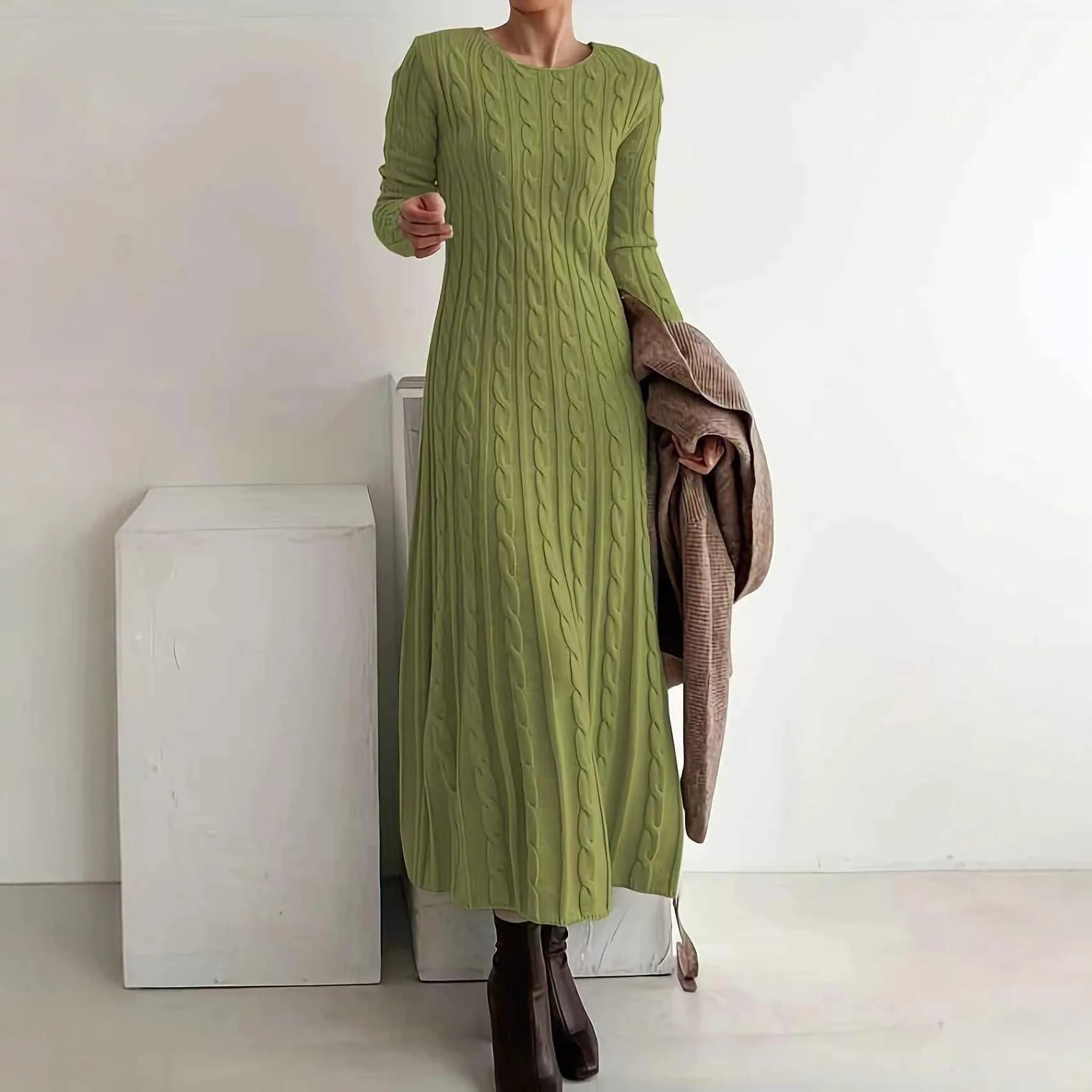 Maglione in maglia a trecce girocollo slim fit autunno inverno, nuovo modello, per il commercio estero transfrontaliero Amazon, vestito lungo interno