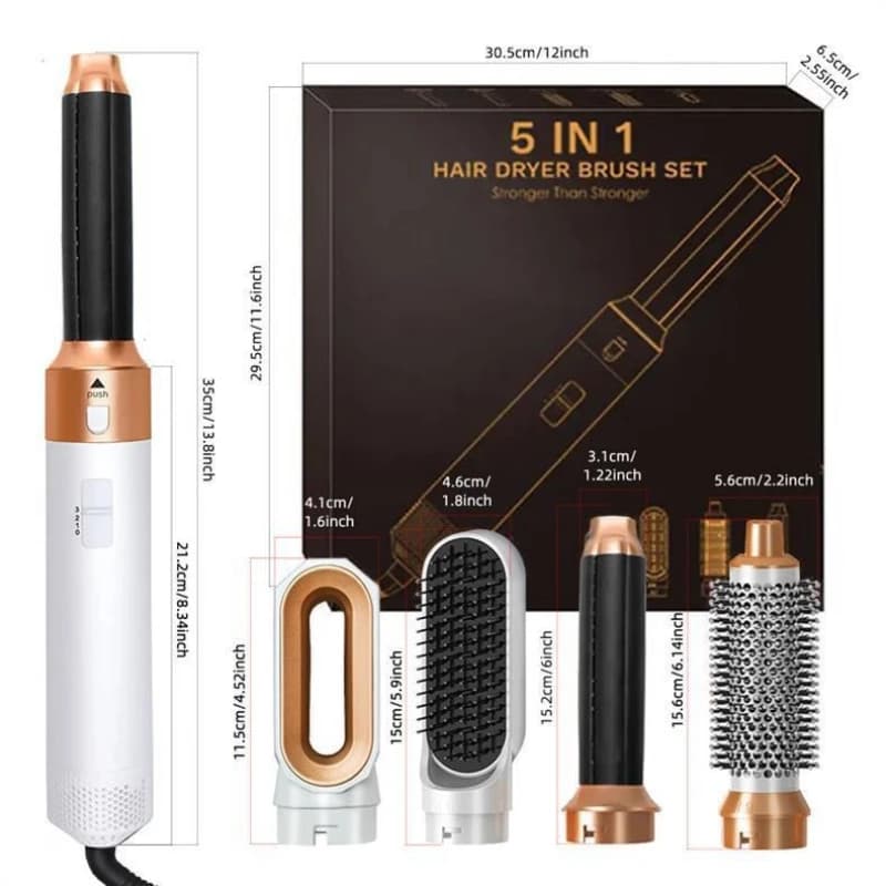 Nuovo set 5 in 1 con spazzola asciugacapelli e pettine riscaldato, ferro arricciacapelli professionale e piastra lisciante per asciugacapelli professionale