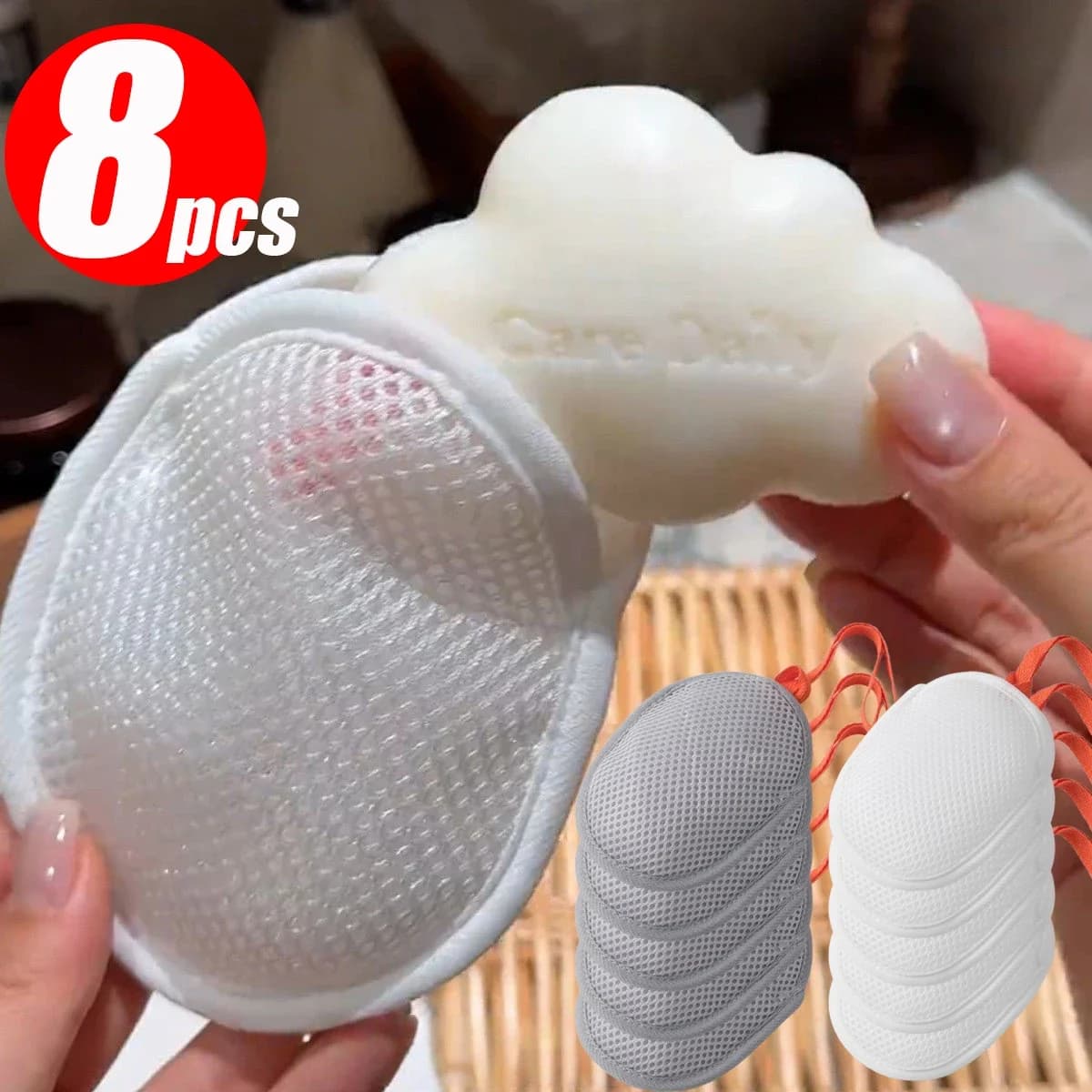 2~8Pcs Mesh Soap Saver Bag Exfoliating Soap Net Quick Dry Hanging Foaming Pouch Deep Cleaning Bubble Maker Bath Shower Tool