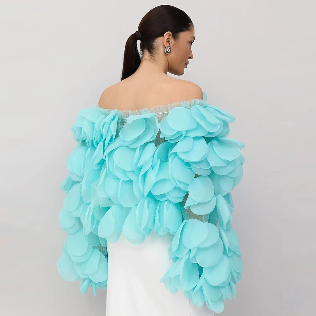 Graziosi fiori verde menta petalo tulle top chic volant donna camicetta estiva 2025 spalle scoperte cappotto vestito personalizzato