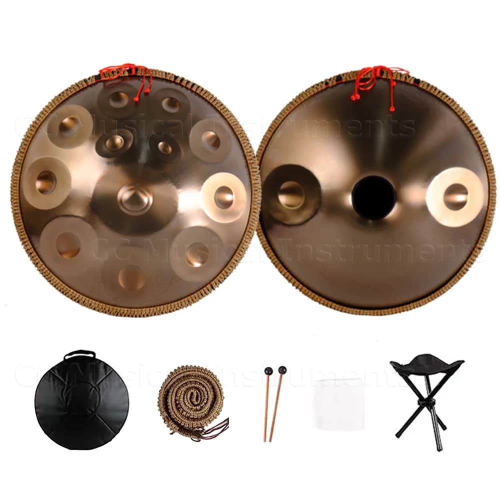 432Hz 22inch Handpan Drum in D Minor Kurd 9/10/12/14 Notes Steel Hand Drum for Professional Performance Gift backpack and stand