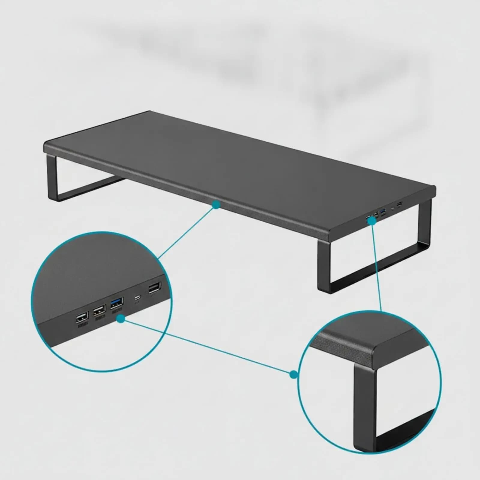 Ergonomic Metal Computer Monitor Stand with USB Hub for Desk Organization and Keyboard Storage Space