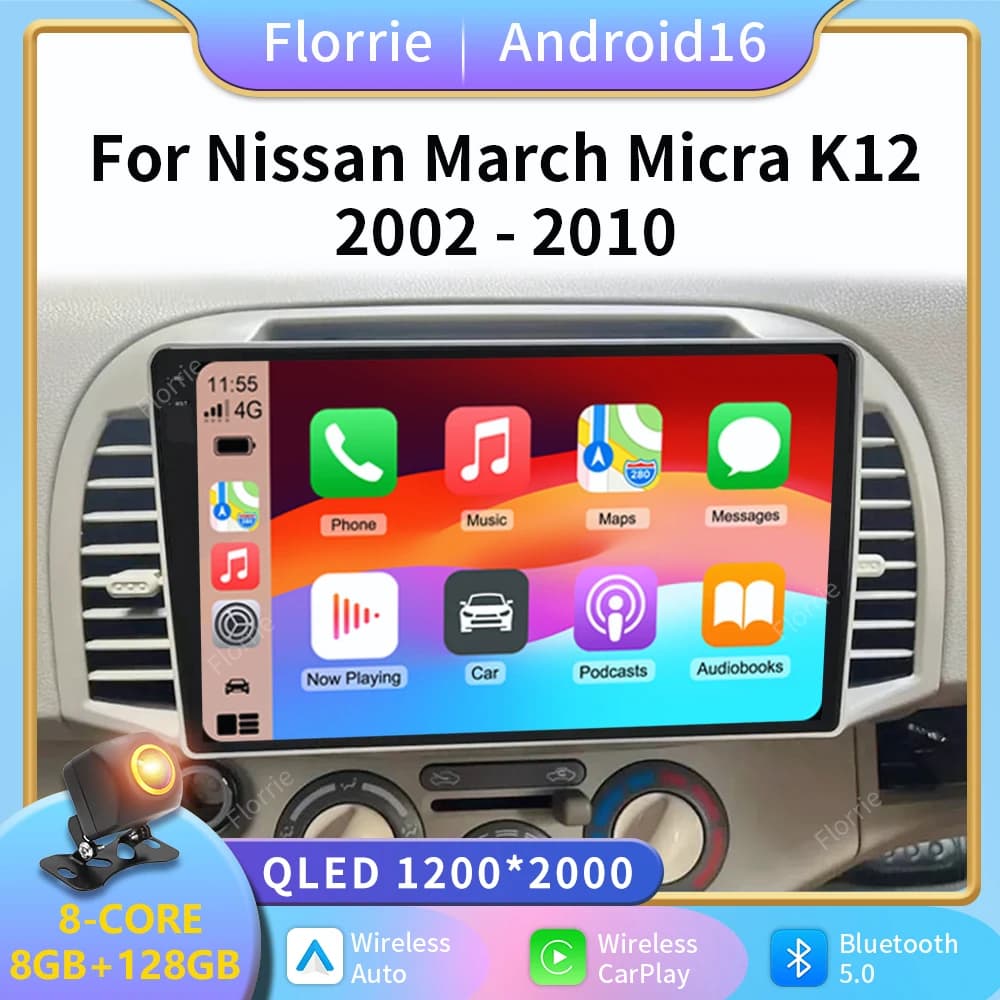 Android 16 For Nissan March Micra K12 2002 -2010 Car Radio Stereo Multimedia Wireless Carplay Android Auto Navigation Head Unit