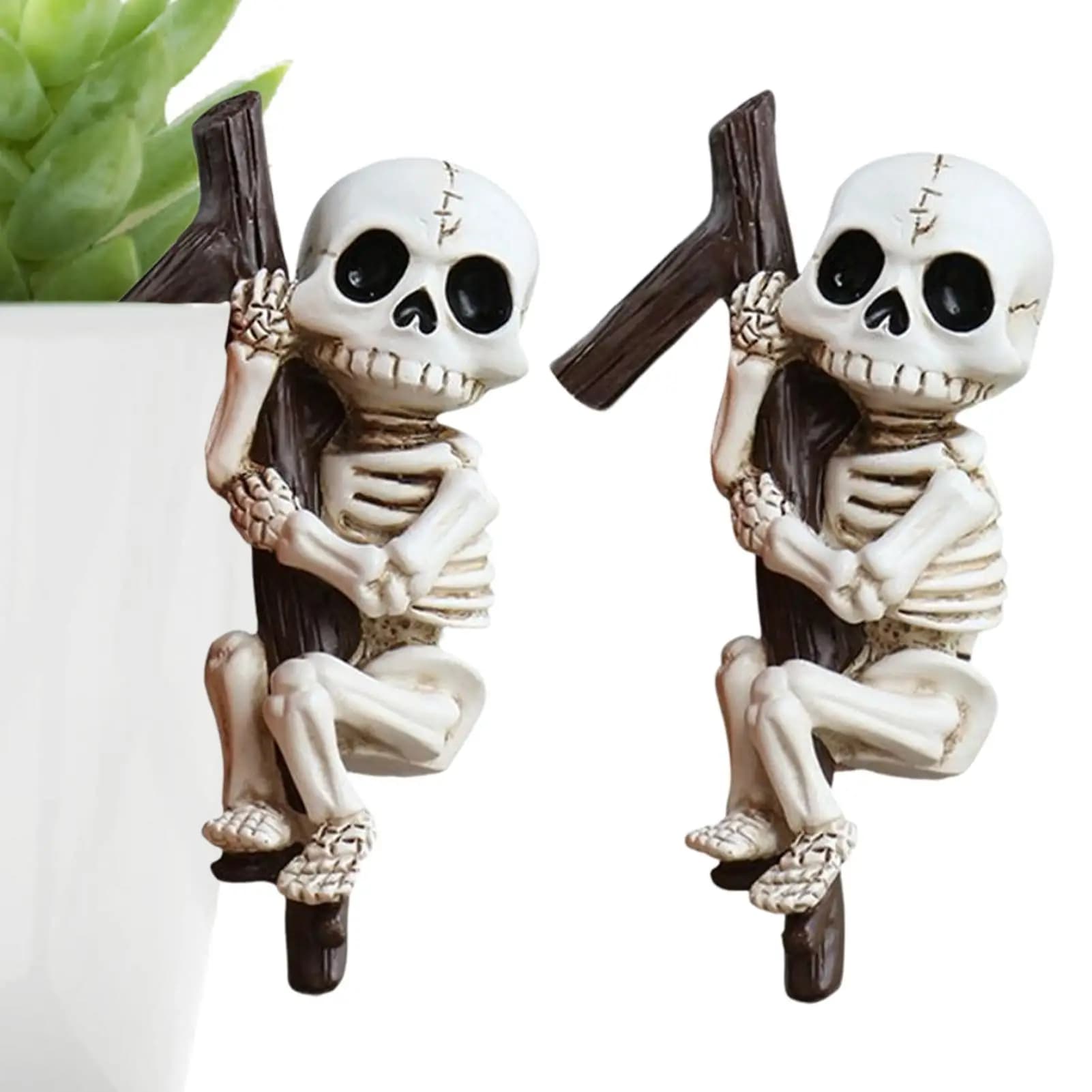 Decorazioni scheletro di Halloween Teschio Decorazioni spettrali Vasi per piante Appendiabiti 2 pezzi Decorazioni di Halloween in resina per fioriera portapenne