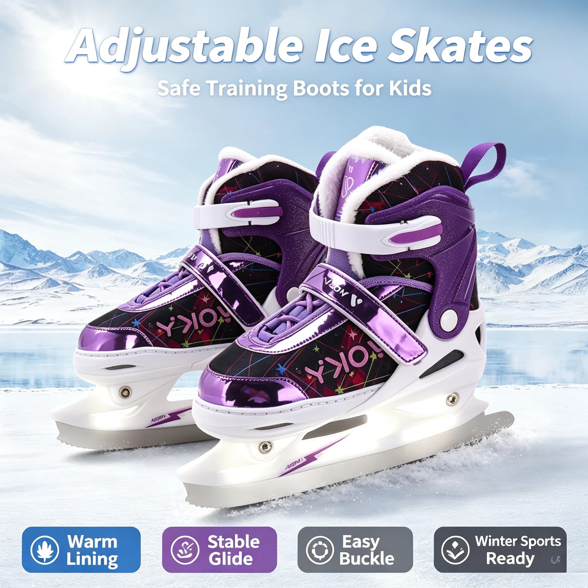 Adjustable Size Figure Ice Skates Warm Fleece Lined Speed Ice Skating Boots for Adults Kids Beginner Real Ice Rink Skating Shoes