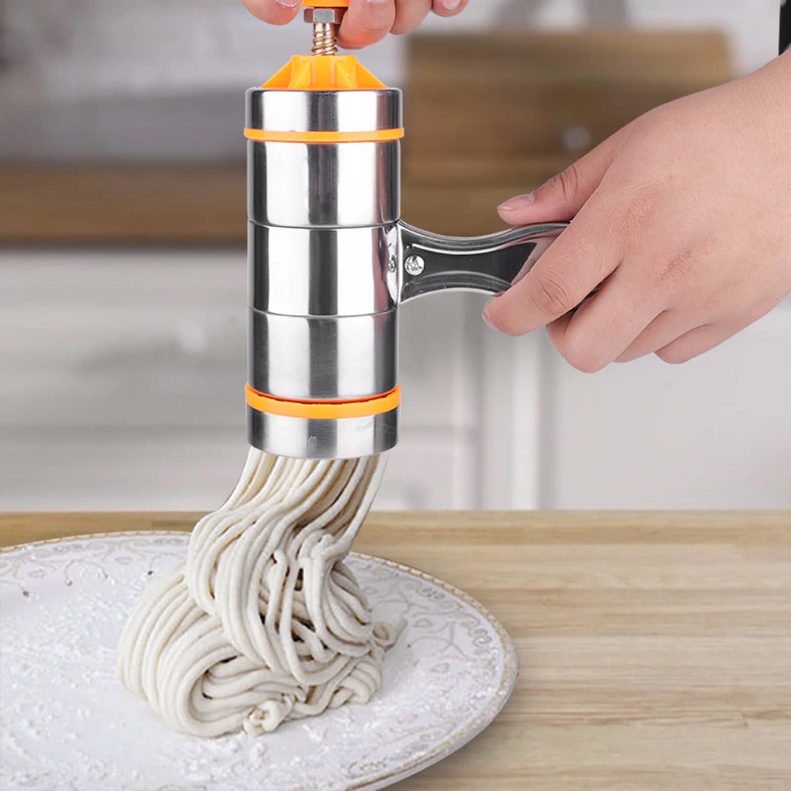 Macchina per noodle manuale, macchina per noodle, macchina per pasta manuale per uso domestico in acciaio inossidabile Pressa per noodle con 7 stampi