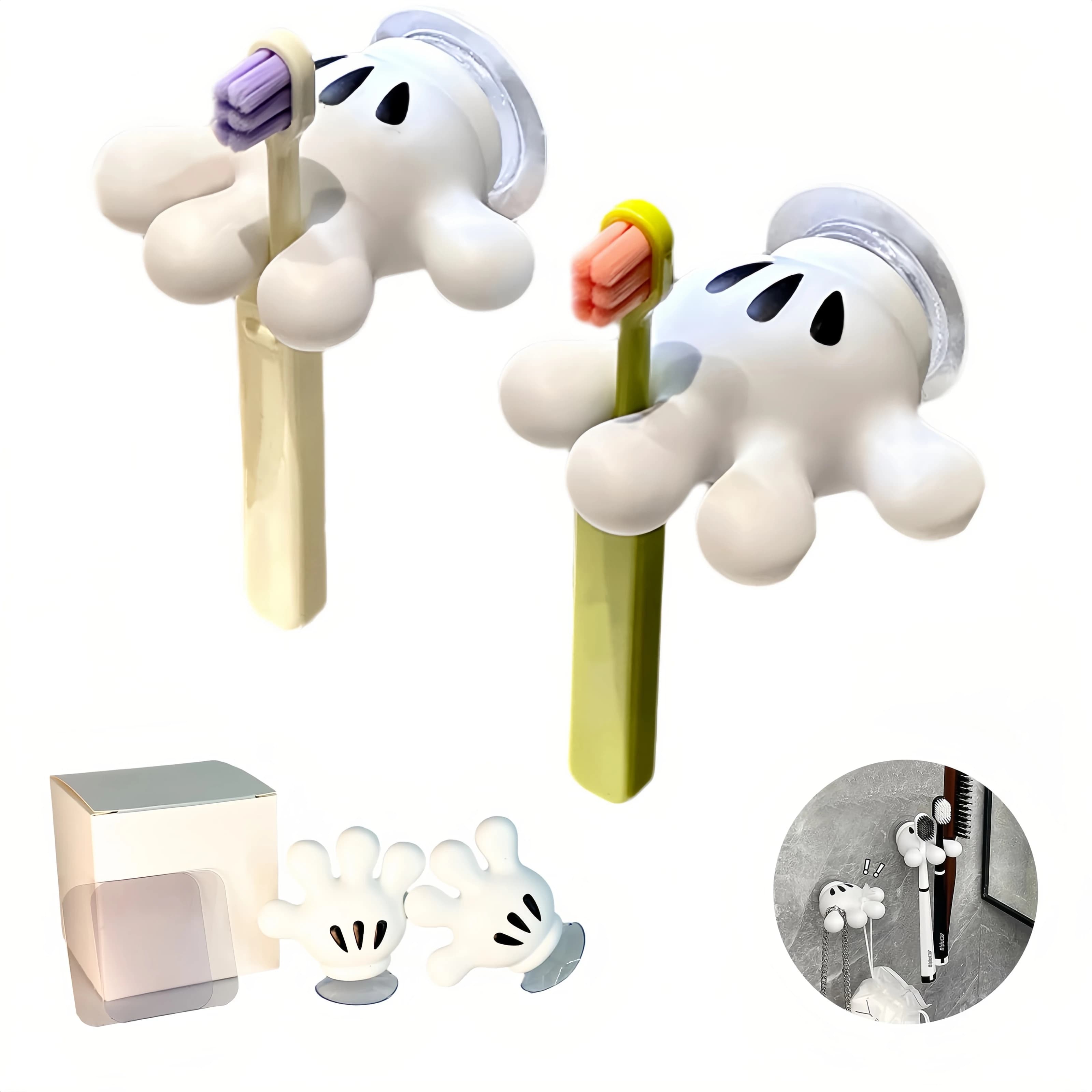 Adorabile portaspazzolino con palmo con ganci di aspirazione multifunzionali senza traccia per asciugamani da bagno e avvolgimento del cavo dati