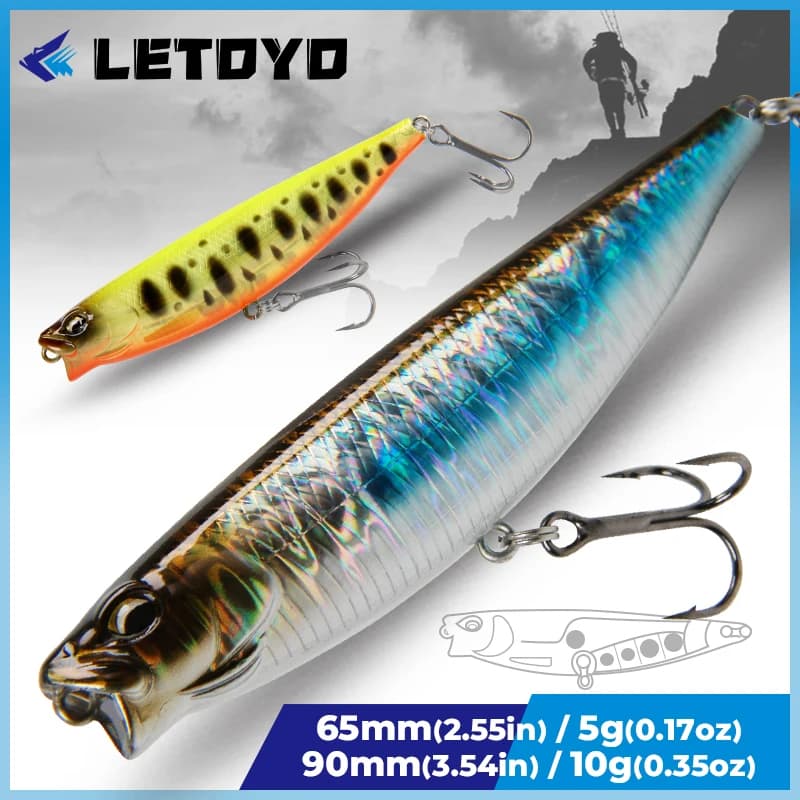 LETOYO 65mm 5g/90mm 10g Surface Pencil Fishing Lure Topwater Walk The Dogs Hard Baits Floating Stickbait For Bass Pike Fishing