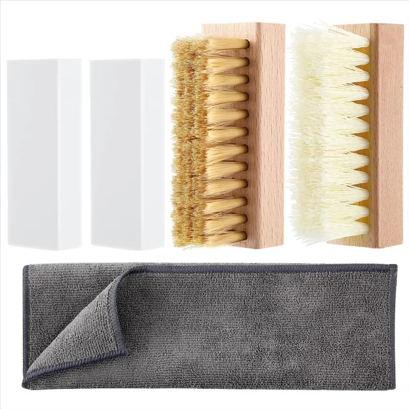 Stivali per scarpe e borse Kit di pulizia in pelle scamosciata e nabuk da 5 pezzi - Set di spazzole in ottone, spazzola in nylon, 2 gomme scamosciate, asciugamano in microfibra