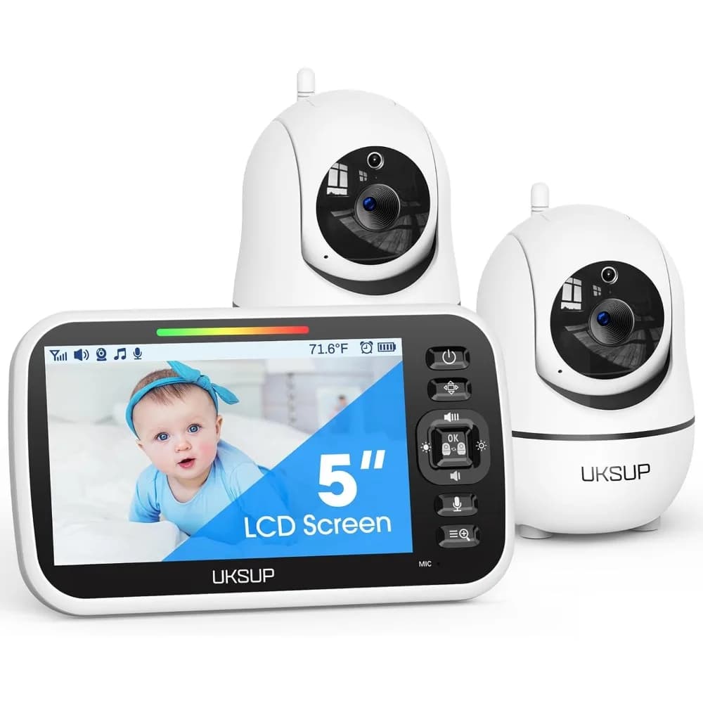 Baby monitor SM663V2 con 2 telecamere - Baby monitor video con display da 5" con panoramica e inclinazione remota, zoom 2X, visione notturna automatica, conversazione bidirezionale