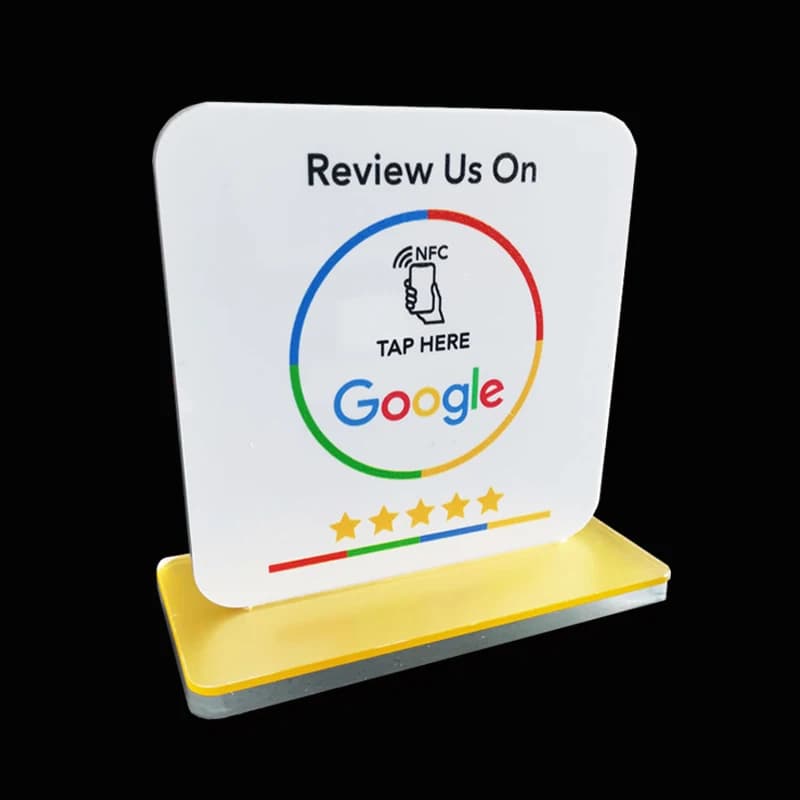 Materiale acrilico Google Review espositore da tavolo con supporto NFC per Social Media