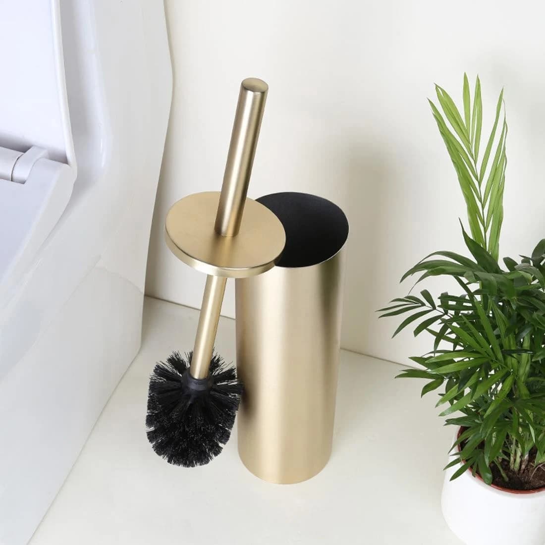 Scopino per WC, oro rosa lucido, oro spazzolato, da pavimento e da parete, scopino per bagno domestico nero chiuso