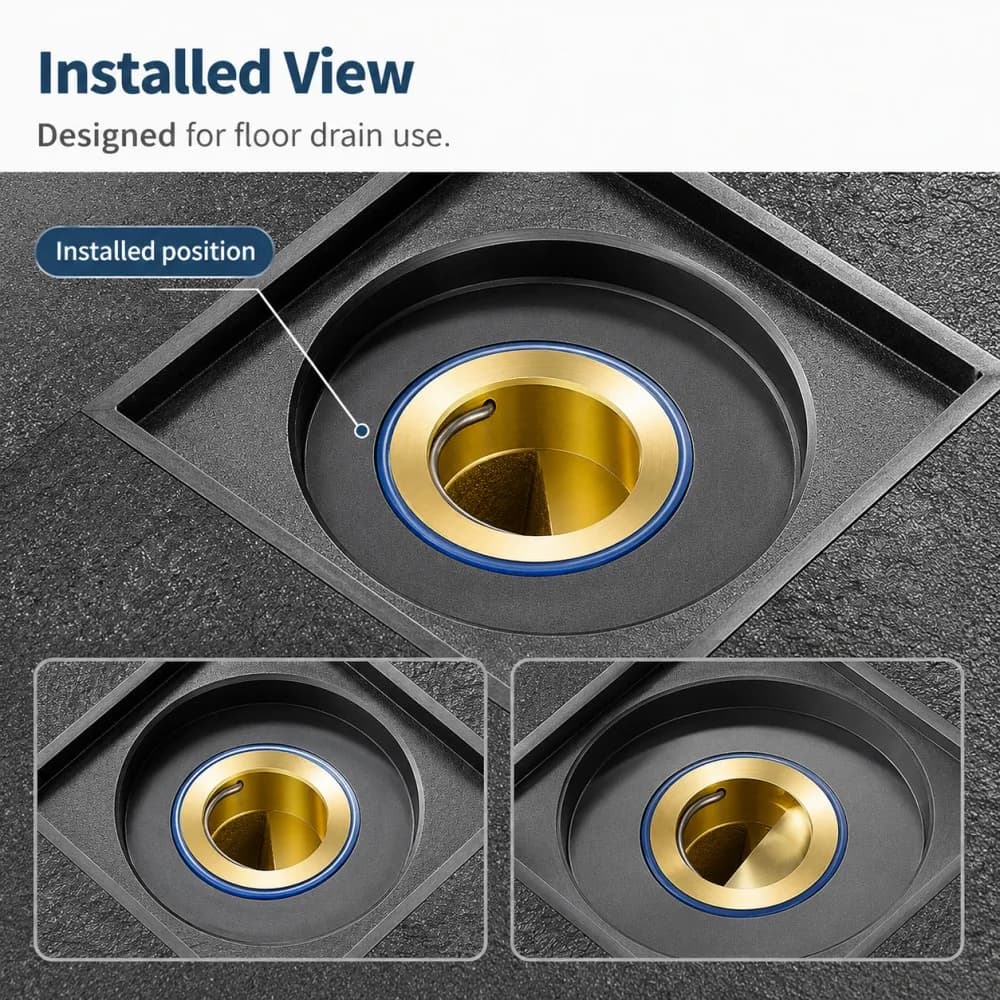 Gold Tone Floor Drain Core Blue Silicone Ring Flow Activated Flap Drain Insert for Bathroom Shower Kitchen Drain Replacement Kit