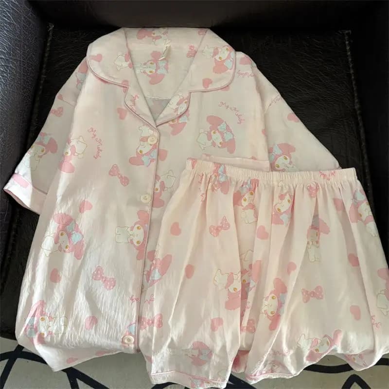 Sanrio My Melody Night Wear for Ladies Summer Pajamas Shorts Short Sleeve Sleepwear Kawaii Cartoon Pyjamas Home Clothes Gifts