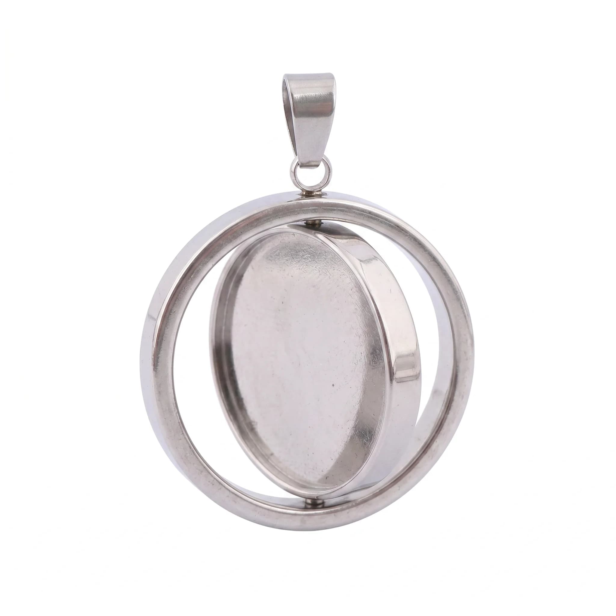 3pcs Stainless Steel Rotatable Round Pendant Tray Blank Diy 20mm Spinning Bezel Cabochon Settings For Necklace Jewelry Making