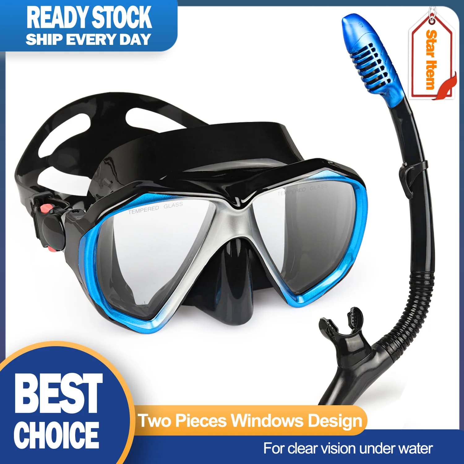 EXP VISION Dry Snorkel Diving Set, antiappannamento, panoramico, Scuba, Snorkeling, nuoto, adulto