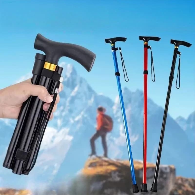 Telescopic Folding Trekking Poles Ultra Light Anti‑Slip Walking Stick Multifunctional Hiking Ski Outdoor Gear