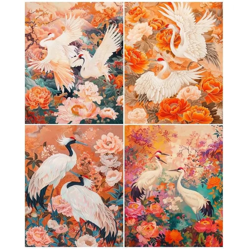 DIY Painting By Numbers For Adults Red-crowned Crane Colouring Pictures By Numbers Acrylic Paints Home Decor Gift 【frameless】