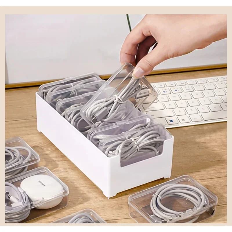 Durable Plastic Cable Organizer Storage Box for Daily Office Supplies Mobile Device Management with Miscellaneous Loading Straps