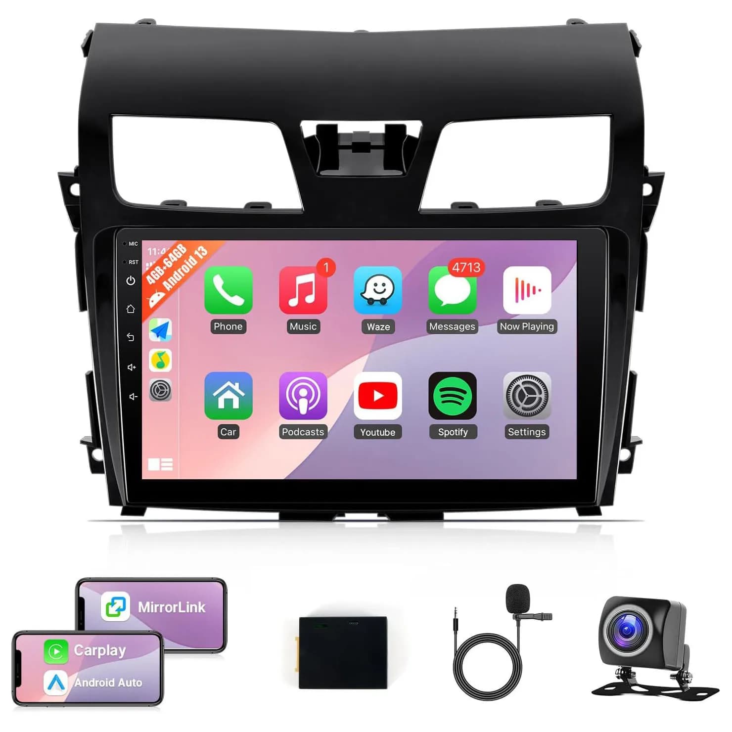 4+64G Car Stereo for Nissan Altima 2013 2014 2015 (with AC Vent) with Wireless Carplay Android Auto, 9Inch Screen for Altima wit