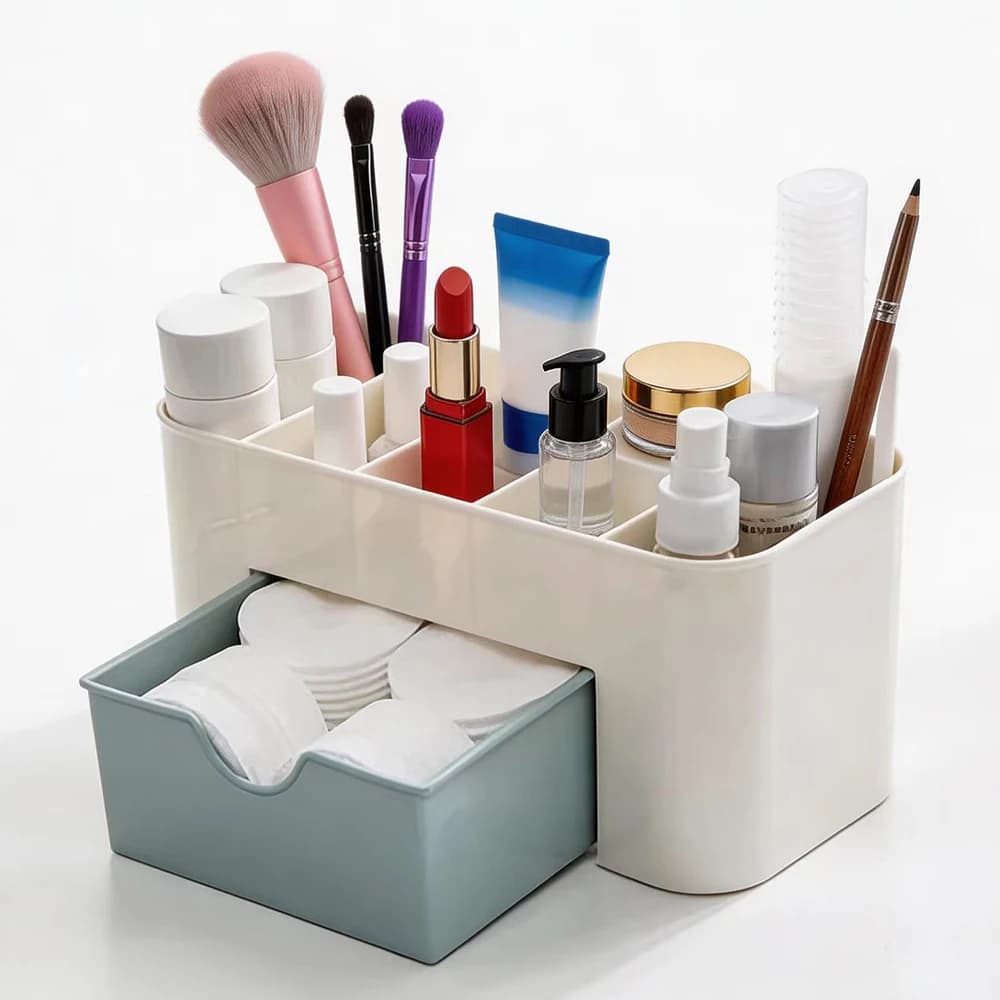 Scatola portaoggetti in plastica per cosmetici, organizer da scrivania multifunzionale per trucchi, custodia per rossetti, profumi, anelli, espositore, contenitore per cancelleria