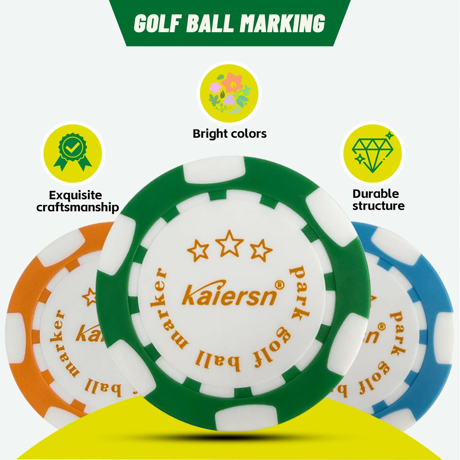 Kaiersn Set di pennarelli per palline da golf da 9 pezzi – Marcatori di posizione durevoli a 9 colori | Accessori e regali ideali da golf per uomini e donne