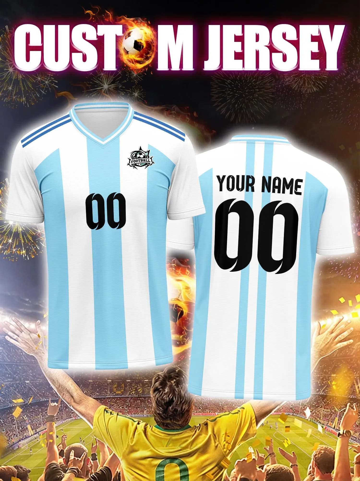 Customized football jersey with image, number and custom name, typhoid jersey with custom color mix