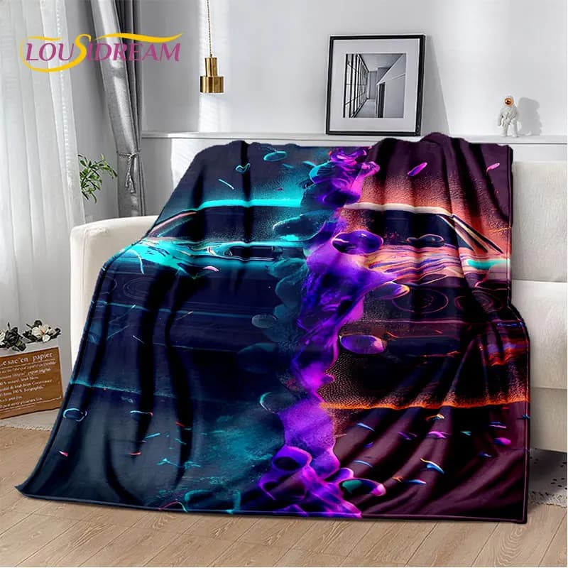 Coperta morbida in peluche per auto da corsa 3D, coperta in flanella per soggiorno, camera da letto, divano, Picnic, escursionismo, tempo libero, pisolino