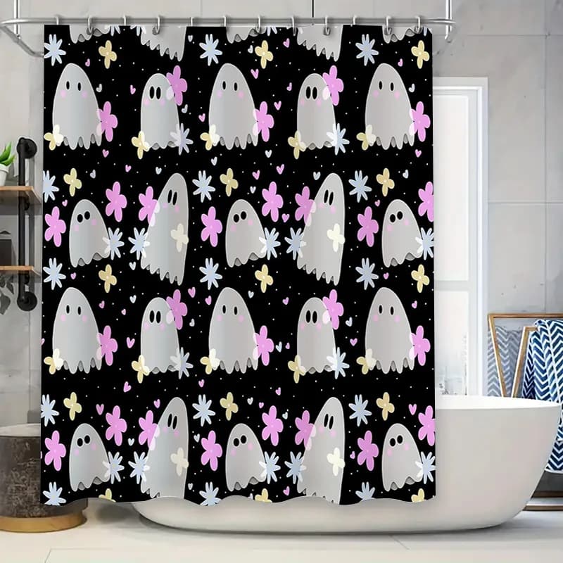 Simpatico fantasma tenda da doccia Halloween spettrale arredamento set da bagno Van Gogh stile kawaii gotico appeso a parete sfondo festa di festa