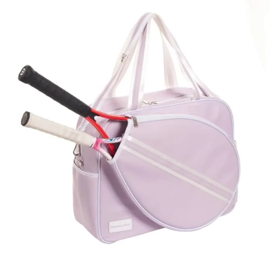 Borsa Sportiva Grande in Pelle PU Viola per Donna, Borsa a Tracolla per Racchette da Tennis, Borsa per 2 Racchette con Portabottiglie
