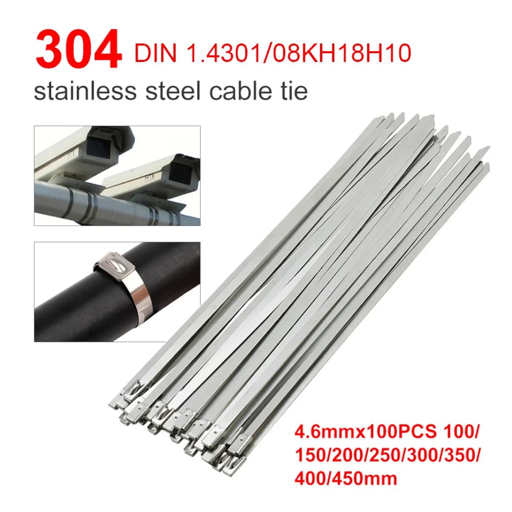 Fascette per cavi in acciaio inossidabile da 100 pezzi 4.6x100/150/200/400mm, fascette per cavi di bloccaggio multiuso rivestite con cerniera in metallo