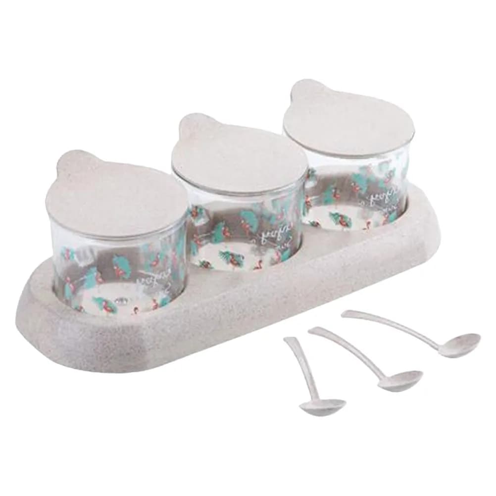 Set di 1 contenitore per condimenti trasparente con cucchiaio e coperchi rimovibili per la conservazione in cucina di spezie, sale, pepe, snack e condimenti.