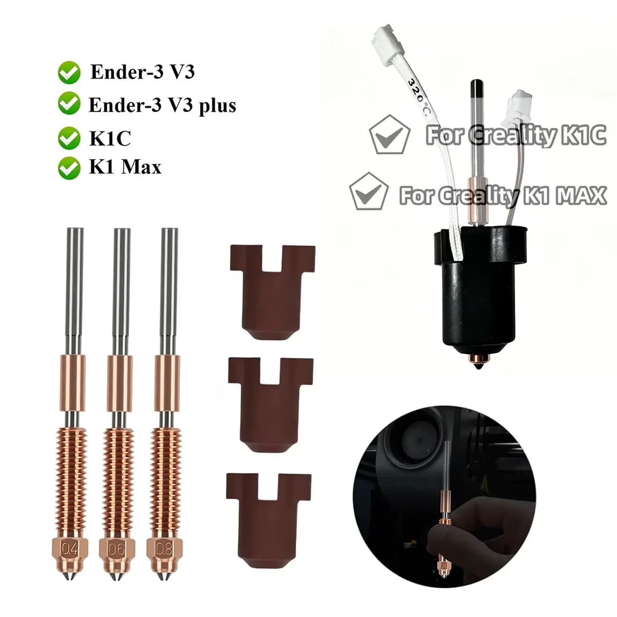 Hotend per Creality K1C K1 MAX, Kit Blocco Riscaldante in Ceramica, Ugello Integrato a Sgancio Rapido da 0,4 mm, Stampa ad Alto Flusso, Ricambi per Stampanti 3D