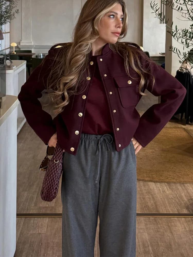 HH 2024 Moda Donna Morbido Tweed Bomber Giacca O-Collo Manica Lunga Tasche Bottoni Cappotto di Lana Allentato Femminile Streetwear