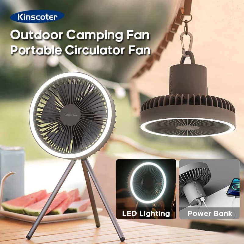 Ventilatore da campeggio 10000mAh 4000mAh Circolatore portatile da tavolo ricaricabile Ventilatore elettrico da soffitto wireless con illuminazione a LED Power Bank