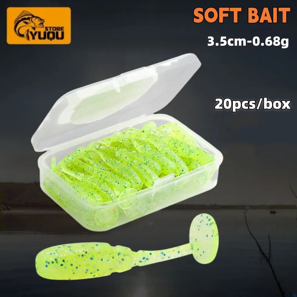 20PCS/Box 3.5cm-0.68g Mini Soft Fishing Lure T-tail Worm Lure Small Artificial Bait Jig Wobblers Bass Pike Fishing Tackle