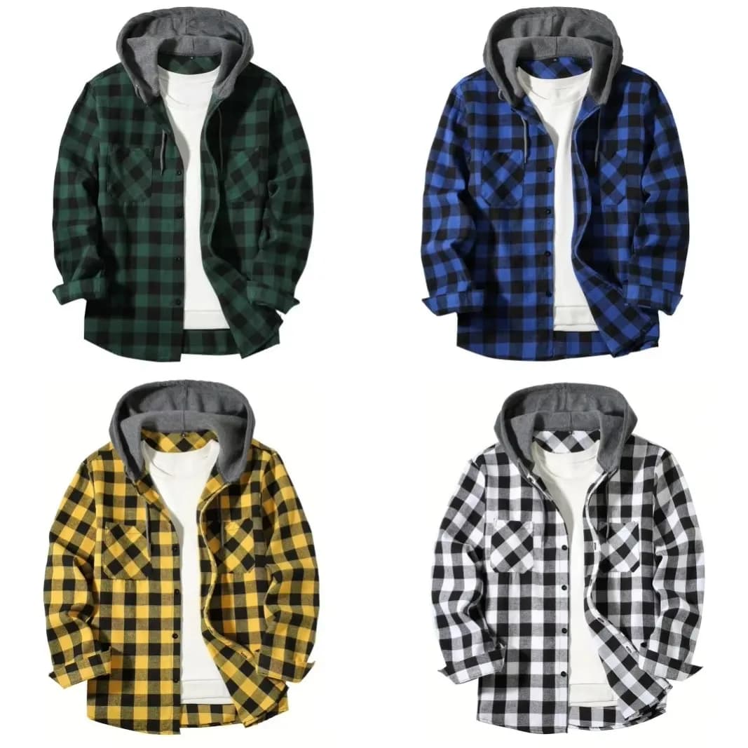 Camicia da uomo d'affari primavera e autunno patchwork scozzese con fibbia casual con cappuccio a maniche lunghe con doppia tasca giacca con cappuccio camicie superiori