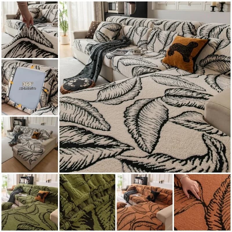Coprisedile per divano in pile di cotone ispessito Copertura completa Copridivano antipolvere universale Fodere per cuscini in peluche antiscivolo