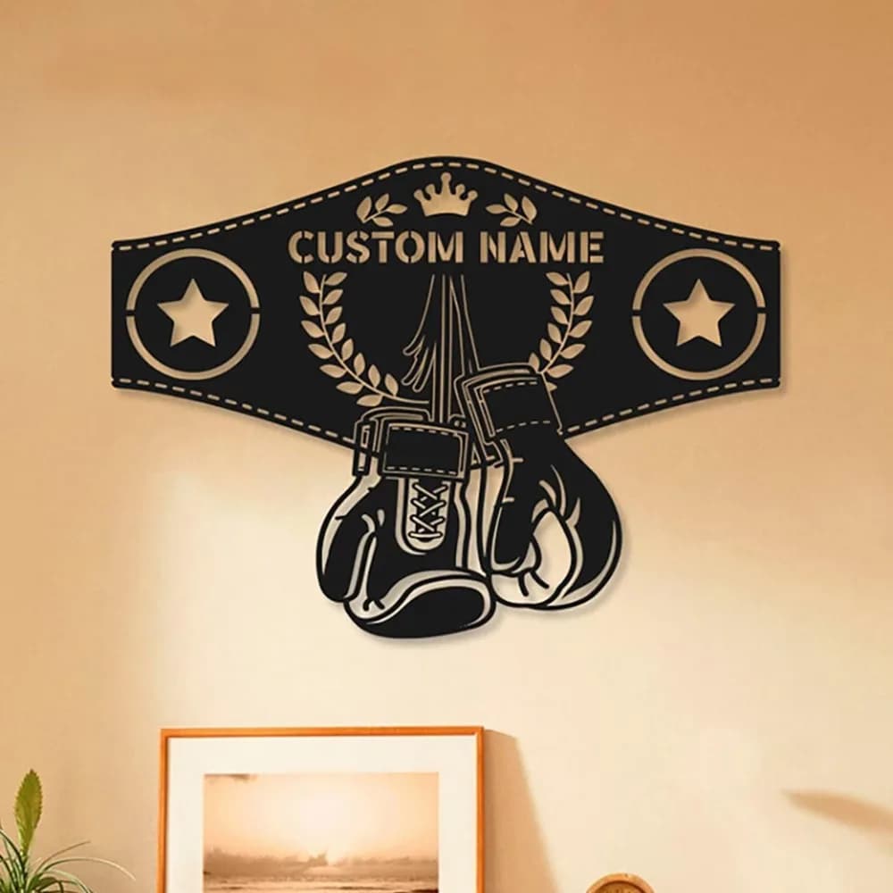 Customizable Metal Wall Teach - Custom design with boxing and star gloves, durable decoration for home gym, suitable for living rooms